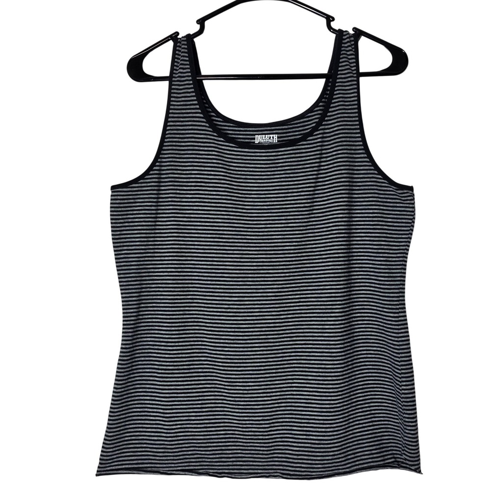 Duluth Trading Co Striped Tank Top XL Grey Black Scoop Neck Sleeveless Cotton